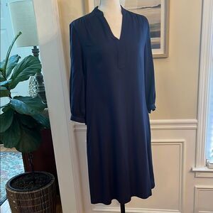 J. McLaughlin Blue Sheath Dress V-Neck 3/4 Sleeve